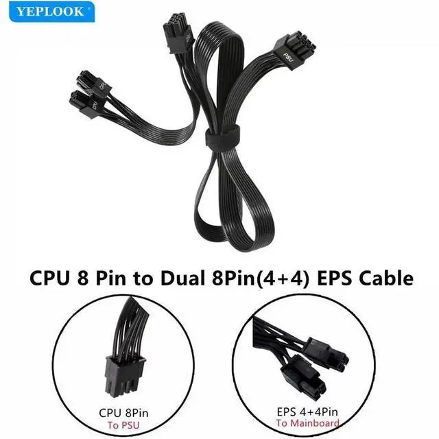 Alt view image 5 of 7 - 2x 8Pin 4+4Pin Dual CPU Cable P4 ATX 12V for Corsair HX750i HX850i HX1000i HX1200i Modular Power, 18AWG Flat Cable
