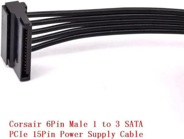 Alt view image 4 of 7 - 6Pin to 3 SATA 15Pin Right Angle Power Supply Cable for CORSAIR CS CX HX RM Series CS450M CS550M CS650M CS750M CS850M CX450M CX650MX CX750M HX1050 HX850 HX750 HX650 RM450 RM550