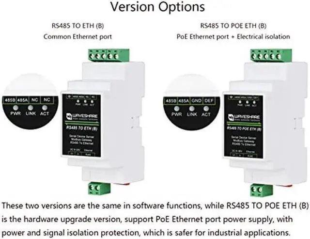 Alt view image 5 of 5 - waveshare RS485 to RJ45 Ethernet with POE Function Modbus/MQTT Gateway, Bi-Directional Transparent Data Transmission Between RS485 and Ethernet, 6~36V DC Screw Terminal, or PoE Port Power Supply