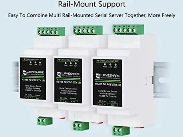 Alt view image 4 of 5 - waveshare RS485 to RJ45 Ethernet with POE Function Modbus/MQTT Gateway, Bi-Directional Transparent Data Transmission Between RS485 and Ethernet, 6~36V DC Screw Terminal, or PoE Port Power Supply