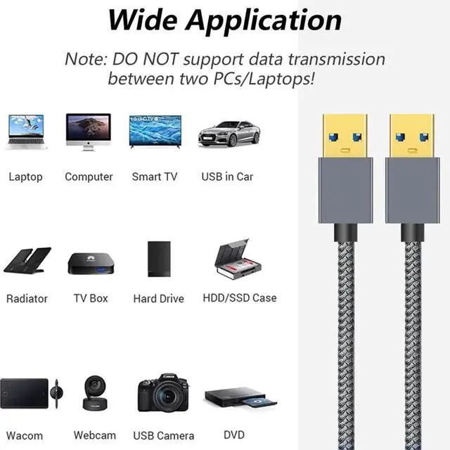 Alt view image 3 of 4 - USB 3.0 male-to-male mobile hard drive enclosure data cable for notebookcomputer cooling- two ends with male connectors of USB 3.0 type 5M
