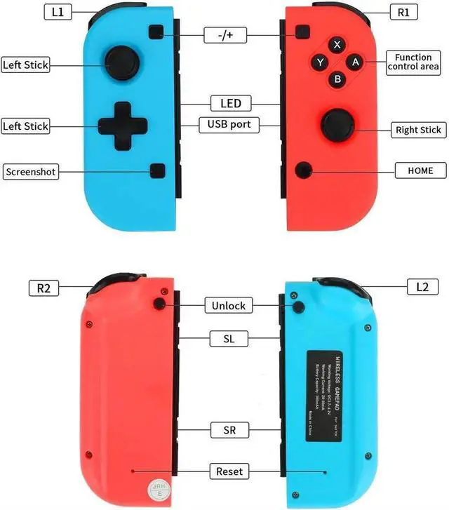 Alt view image 3 of 7 - Nintendo Switch Joy-Con Controller Mini Switch Controller Joy Con (L/R) Wireless Pro Game Controller Gamepad Joypad Joystick Compatible with Nintendo Switch, Blue and Red Color
