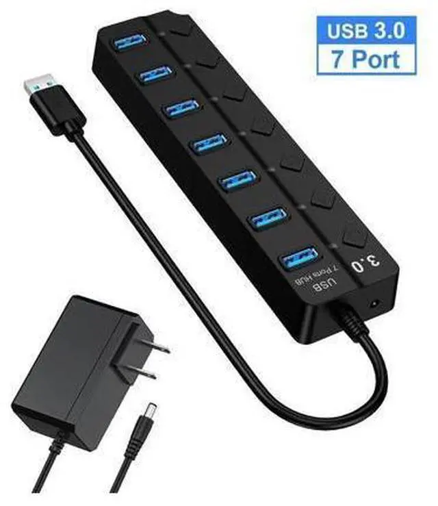 Main image of XJYLCPC USB hub 3.0,7-Port USB Hub,VEMONT USB Splitter with Individual On/Off Switches and Lights, USB3.0 Extension for Laptop and PC Computer