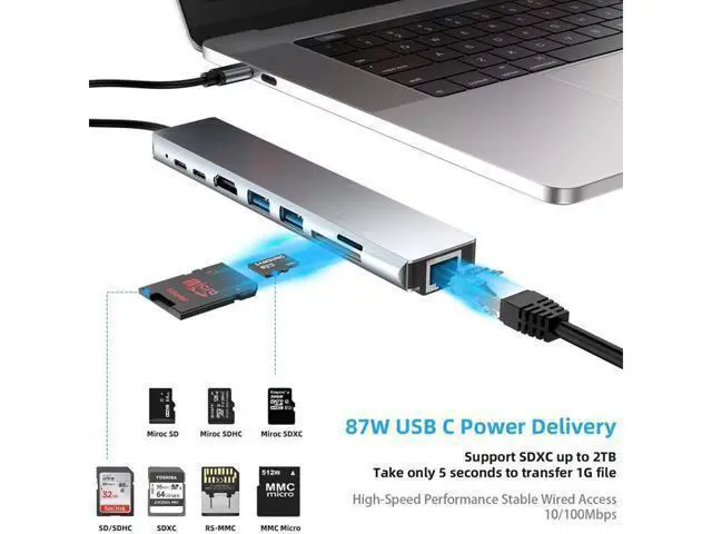 Alt view image 7 of 7 - USB C Hub USB C Dock,8 in 1 Type C Hub Docking Station Adapter Thunderbolt 3 hub Compatible with MacBook Pro, XPS More Type C Devices