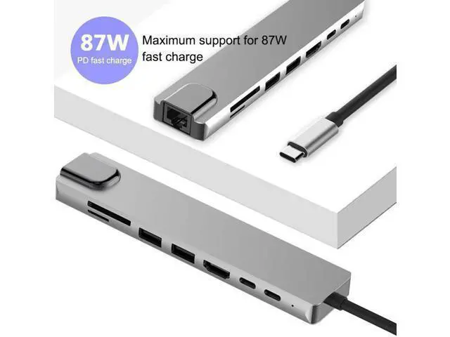 Alt view image 5 of 7 - USB C Hub Adapter, 8-in-1 4K USB C to HDMI Type C to RJ45 Ethernet,2X USB C to USB 3.0 ,SD/TF Card Reader,3.0 Power Delivery, USB-C Data Port,Portable Compatible with MacBook 2018 Ipad XPS13