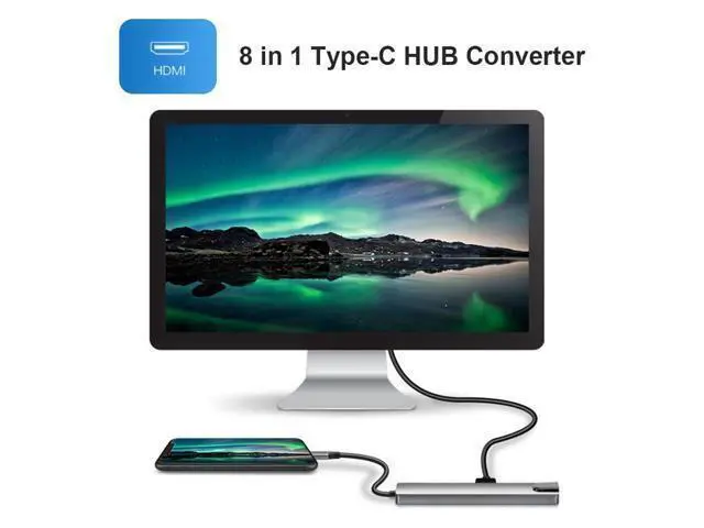 Alt view image 6 of 7 - XJYLCPC Update Version USB C Hub, 8-in-1 Type c hub Adapter with RJ45 Ethernet Port, 4K USB C to HDMI, 2USB 3.0 Ports, Type-C Port, USB C PD Charging Port, SD/TF Card Reader for MacBook Pro