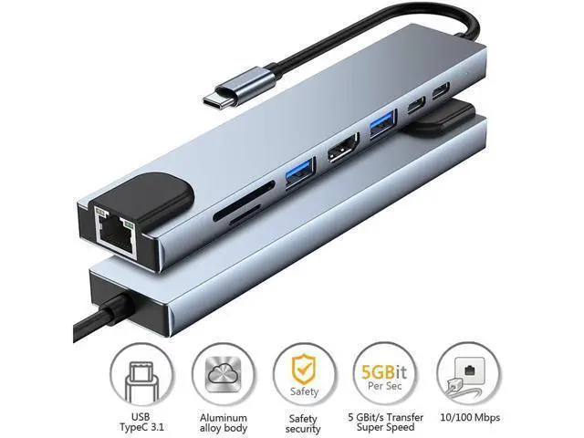Alt view image 6 of 7 - XJYLCPC USB C Hub Adapter 8-in-1 4K USB C to HDMI Type C to 100M Ethernet , USB C to USB3.0/2.0 SD/TF Card Reader,3.0 Power Delivery USB-C Data Port,Portable Compatible with MacBook 2018 Ipad Pro