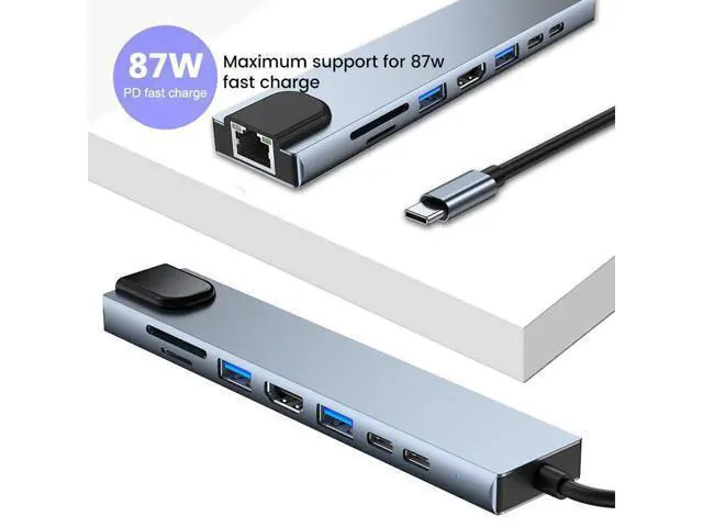 Alt view image 4 of 7 - XJYLCPC USB C Hub Adapter 8-in-1 4K USB C to HDMI Type C to 100M Ethernet , USB C to USB3.0/2.0 SD/TF Card Reader,3.0 Power Delivery USB-C Data Port,Portable Compatible with MacBook 2018 Ipad Pro