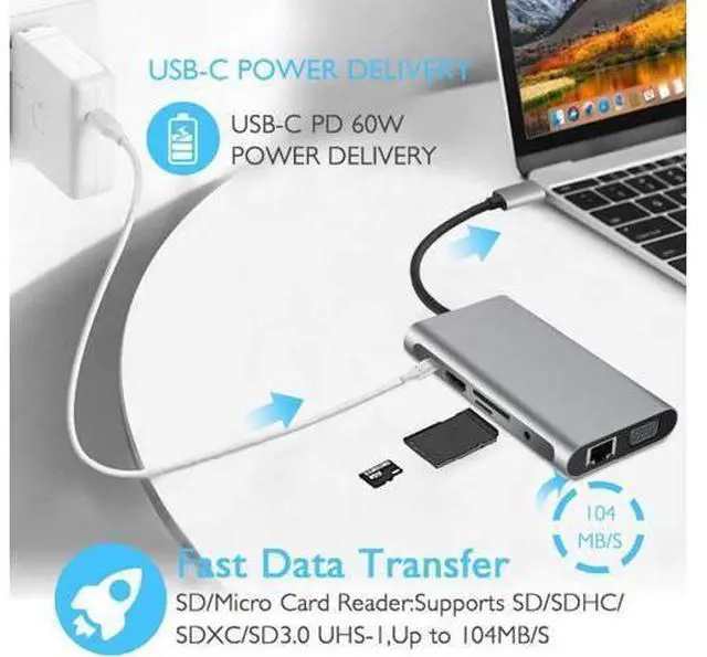 Alt view image 3 of 7 - USB C Hub, USB C Adapter,Jansicotek Thunderbolt 3 hub, Multiport USB C to HDMI Adapter with Type C Charging Port, USB 3.0 Ports, Ethernet Port for MacBook Pro 2017/2016 (10 in 1)