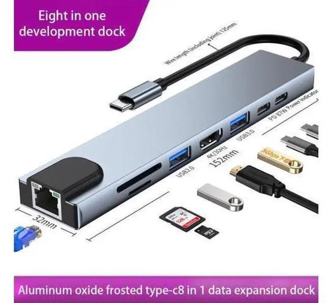 Main image of USB C Docking Station, 8-in-1 USB C Hub Adapter Dock with 4K USB C to 4k HDMI, RJ45 Port,USB-C PD Charging Port,Type-C Data Port, USB3.0/2.0, SD/TF Card Reader for MacBook/Pro, Chromebook