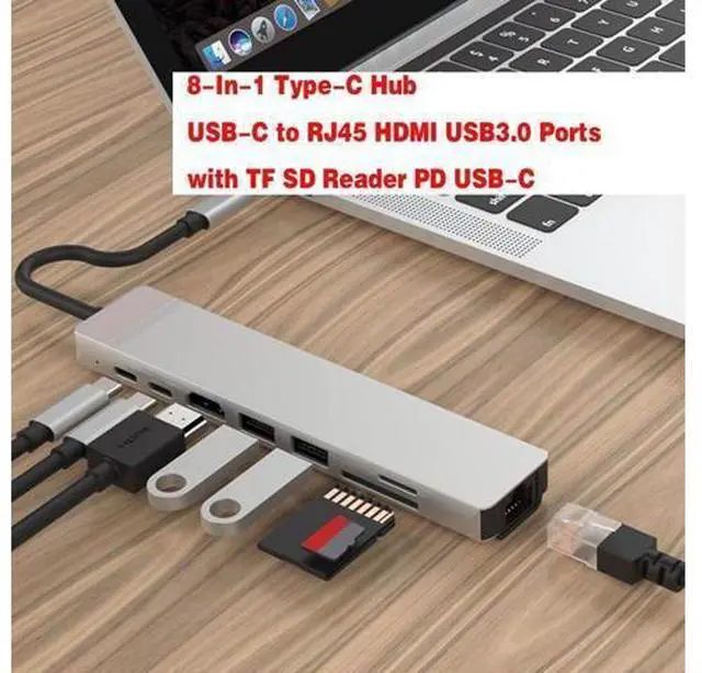 Main image of XJYLCPC USB C Hub 8 in 1 Multi-Function Hub with USB C to 4K HDMI, RJ45 Ethernet Port, 2 USB 3.0 ports, SD/TF Card Reader, 87W PD, Type-C Port for iPad Air 2020, MacBook Pro 13/15
