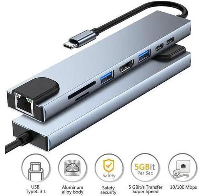 Main image of XJYLCPC USB C Hub, 8-in-1 Type-C Docking Station with 4K USB C to HDMI,Ethernet,87W PD,Type-C Port,USB3.0/2.0,SD/TF, Compatible with MacBook/Pro/Air 2016/2017/2018 and More USB C Devices