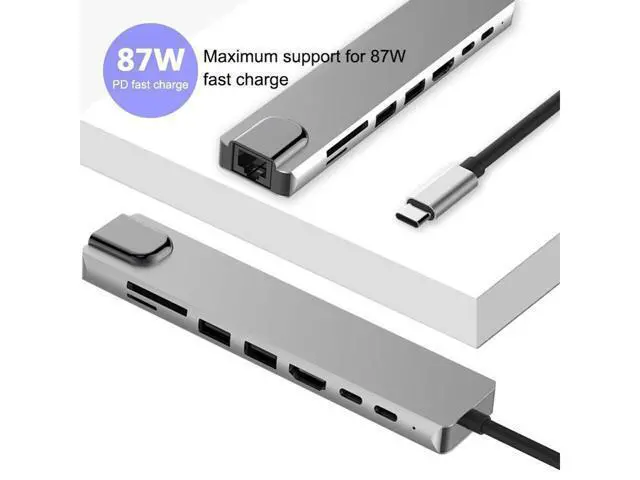 Alt view image 7 of 7 - XJYLCPC USB C Hub 8 in 1 Multi-Function Hub with USB C to 4K HDMI, RJ45 Ethernet Port, 2 USB 3.0 ports, SD/TF Card Reader, 87W PD, Type-C Port for iPad Air 2020, MacBook Pro 13/15