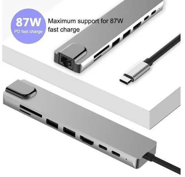 Alt view image 4 of 7 - XJYLCPC USB C Hub, 8-in-1 USB C Adapter with 4K HDMI, RJ45 Ethernet Port,2x USB 3.0, SD/TF Card Reader, 87W PD Charging Port, Type-C Port for MacBook/Pro/Air and Type C Windows Laptops