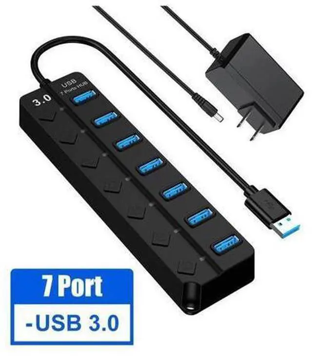 Main image of USB Hub 3.0 Powered, USB Extender 7-Port Data USB Hub with Power Adapter, USB Splitter with On/Off Switches for MacBook, Mac Pro/Mini, iMac, Surface Pro Laptop/PC
