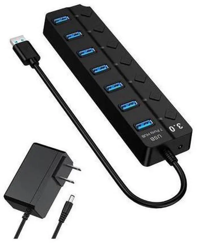 Main image of XJYLCPC 7-Port Powered USB 3.0 Hub, Super Speed USB 3.0 Hub, USB Extender, Data Hub with 5V DC Power Adapter for MacBook, Mac Pro, Mac Mini, Laptop, Desktop