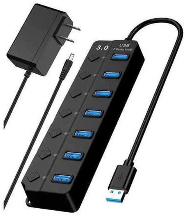 Main image of USB Hub 3.0 Powered, 7 Ports USB 3.0 Data Hub Splitter with (5V DC) Power Adapter and Individual On/Off Switches USB Port Expander for PC and Laptop (7IN1HUB)