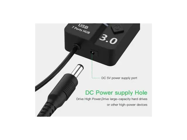 Alt view image 6 of 7 - USB Hub 3.0 Powered, 7 Ports USB 3.0 Data Hub Splitter with (5V DC) Power Adapter and Individual On/Off Switches USB Port Expander for PC and Laptop (7IN1HUB)