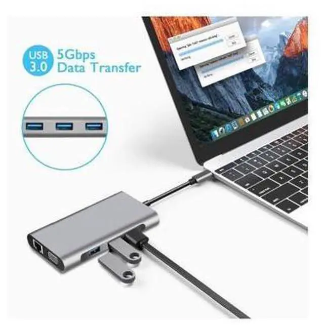 Alt view image 5 of 7 - XJYLCPC USB C Hub, USB C Adapter 10 in 1 Type C Adapter,USB-C PD 3.0 with 4K HDMI, RJ45 Ethernet, USB 3.0 Ports, TF/SD Card Reader, VGA, Audio Mic Port for MacBook and Other Type-C Laptops