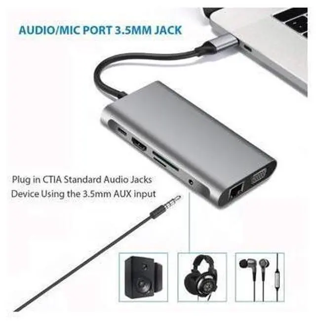 Alt view image 7 of 7 - XJYLCPC USB C Hub, USB C Adapter 10 in 1 Type C Adapter,USB-C PD 3.0 with 4K HDMI, RJ45 Ethernet, USB 3.0 Ports, TF/SD Card Reader, VGA, Audio Mic Port for MacBook and Other Type-C Laptops