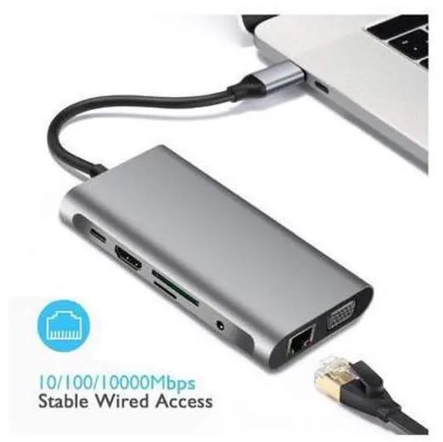 Alt view image 6 of 7 - XJYLCPC USB C Hub, USB C Adapter 10 in 1 Type C Adapter,USB-C PD 3.0 with 4K HDMI, RJ45 Ethernet, USB 3.0 Ports, TF/SD Card Reader, VGA, Audio Mic Port for MacBook and Other Type-C Laptops