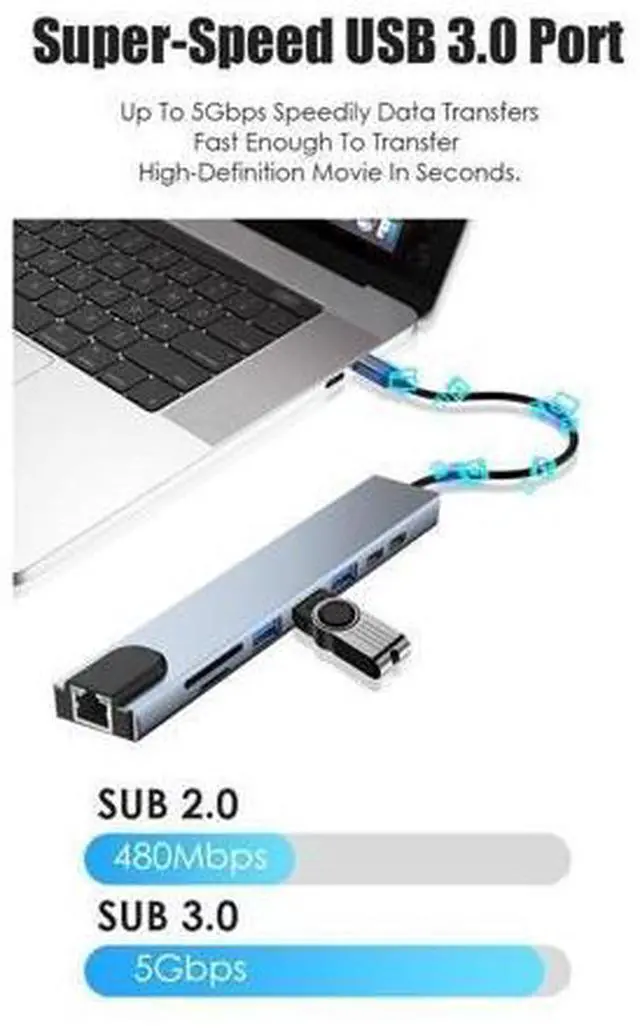 Alt view image 3 of 6 - XJYLCPC USB C Docking Station, 8-in-1 USB C Adapter with 4K USB C to 4k HDMI, RJ45 Port,USB-C PD Charging Port,Type-C Data Port, USB3.0/2.0, SD/TF Card Reader for MacBook/Pro/Air 2016/2017/2018