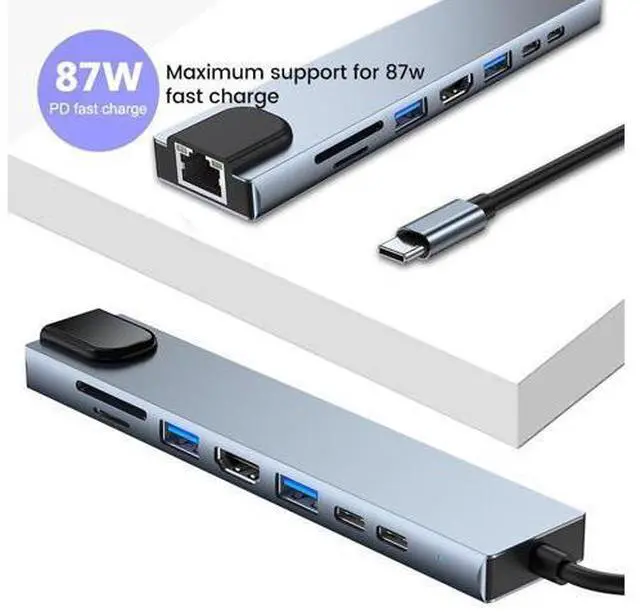 Alt view image 5 of 6 - XJYLCPC USB C Docking Station, 8-in-1 USB C Adapter with 4K USB C to 4k HDMI, RJ45 Port,USB-C PD Charging Port,Type-C Data Port, USB3.0/2.0, SD/TF Card Reader for MacBook/Pro/Air 2016/2017/2018