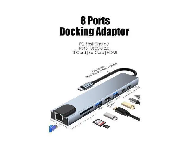 Alt view image 2 of 7 - XJYLCPC 8-in-1 USB C Docking Station,Type C Hub with RJ45 Port, USB3.0/2.0 Port,4K HDMI,SD/TF Card Port,87W PD, Type-C Port Compatible for MacBook Pro and Type C Devices