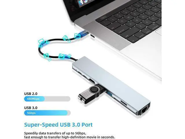 Alt view image 5 of 7 - USB C Hub, 8-in-1 Type-C Docking Station with 4K USB C to HDMI,Ethernet,87W PD,Type-C Port,2USB3.0,SD/TF, Compatible with MacBook/Pro/Air 2016/2017/2018 and More USB C Devices