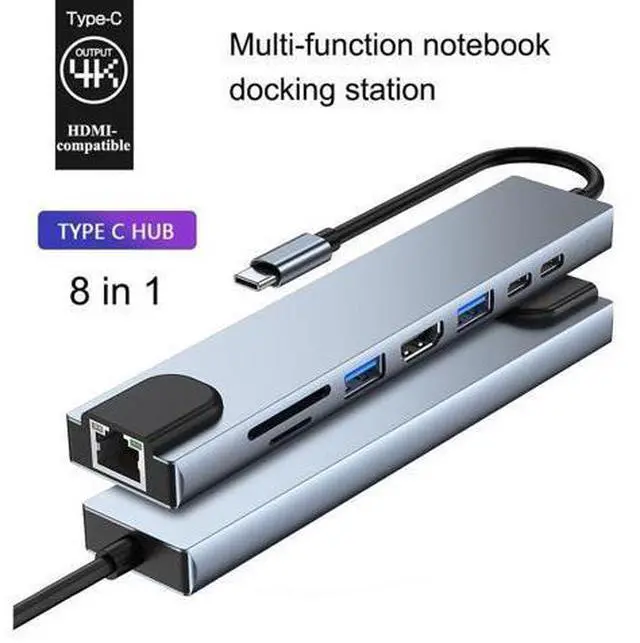 Main image of USB C Docking Station, 8-in-1 Type C Hub with 4K HDMI, RJ45 Port, USB3.0/2.0 Ports, SD/TF Card Reader, 87W Power Supply,Type-C Data Port Compatible for MacBook/Pro/Air (Thunderbolt 3) Devices