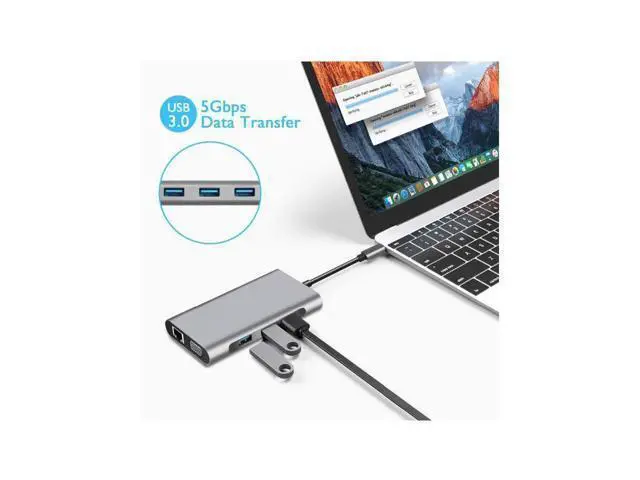 Alt view image 5 of 7 - XJYLCPC USB C Hub, Type C Adapter 10-in-1 Dongle with Ethernet, 4K@30Hz HDMI, VGA, 3 USB3.0, SD/TF Card Reader, Mic/Audio, USB-C PD 3.0, Compatible for MacBook Air Pro and Other Type C Laptops