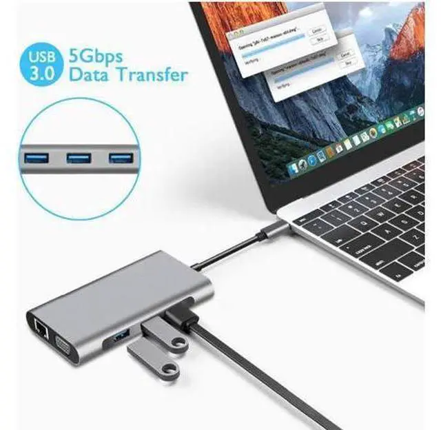 Alt view image 6 of 7 - Updated USB C Hub, Jansicotek 10 in 1 Type C Adapter Dock with Giga Ethernet, 4K USBC to HDMI, VGA, 3 USB3.0, Type C PD, SD TF Card Reader, Audio/Mic, for MacBook Pro and Other Type C Laptops