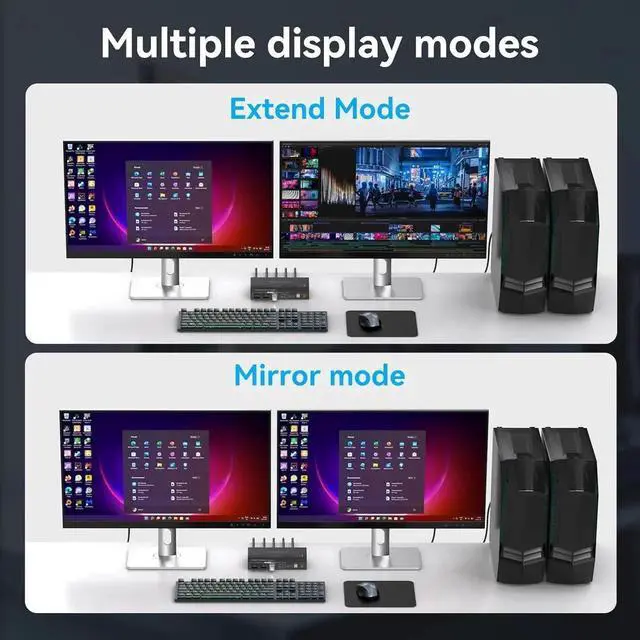 Alt view image 2 of 6 - AUTYUE HDMI KVM Switch 2 Monitors 2 Computers 4K@60Hz HDMI Dual Monitor KVM Switches for Dual PC or Laptops Share 1 Set of Keyboard Mouse Printer Wired Controller and 12V 1A DC Adapter Included