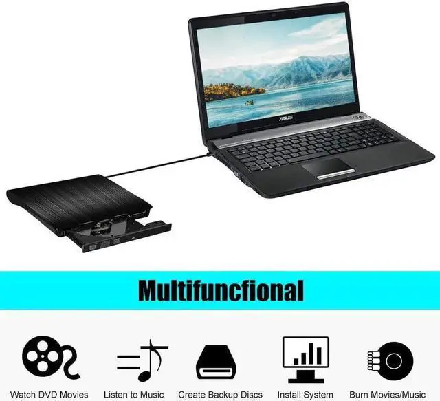 Alt view image 2 of 7 - External DVD Drive, USB 3.0 Portable CD/DVD+/-RW Drive/DVD Player for Laptop CD ROM Burner Compatible with Laptop Desktop PC Windows Linux OS Apple Mac Black