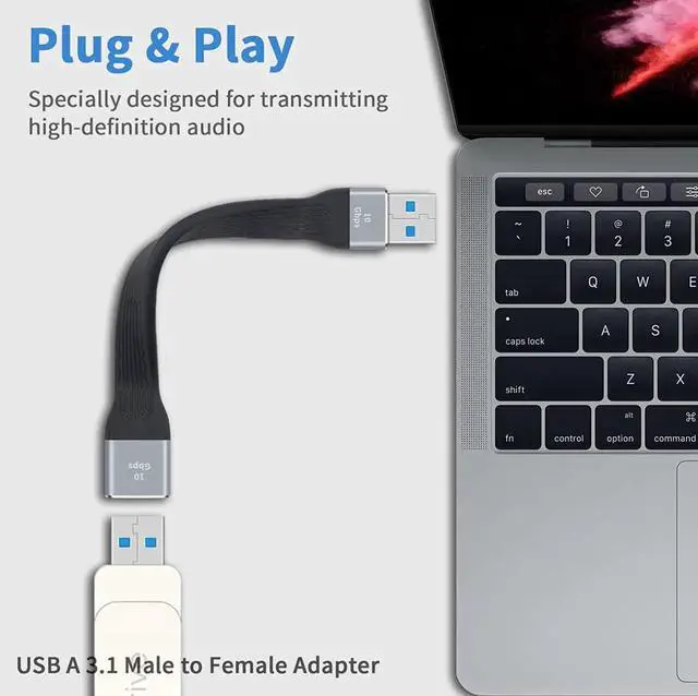 Alt view image 4 of 7 - Short USB 3.0 Extension Cable, 5inch Flat FPC USB 3.0 Extension Cable, USB 3.0 USB A Male to USB A Female, 10Gbps USB 3.1 Extender Cable for VR, Playstation, Keyboard, Printer, Scanner, USB Hub