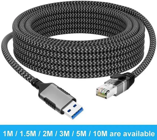 Main image of AUTYUE USB to Ethernet Cable 10FT/3M, USB 3.0 A Male to RJ45 Male Cord, Directly Connected, Aluminum Portable USB to RJ45 Gigabit LAN Network Cable for Laptop, PC, Switch, More, Braided Cable