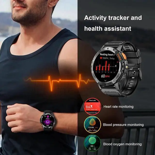 Alt view image 6 of 7 - AUTYUE Military Smart Watches for Men with Flashlight, 170+ Sport Modes 1.43" AMOLED Screen, 530mAh Answer/Make Calls, Heart Rate/SpO2/Sleep Monitor, Bluetooth Watch Compatible with IOS Android Phones