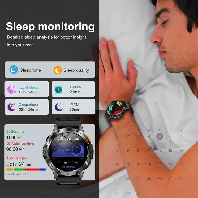 Alt view image 2 of 7 - AUTYUE Military Smart Watches for Men with Flashlight, 170+ Sport Modes 1.43" AMOLED Screen, 530mAh Answer/Make Calls, Heart Rate/SpO2/Sleep Monitor, Bluetooth Watch Compatible with IOS Android Phones