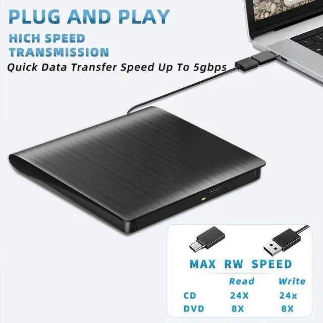 Alt view image 7 of 7 - AUTYUE External CD DVD Drive for Laptop, USB 3.0 Type-C CD Burner Portable CD +/-RW Drive DVD Player for ROM Rewriter Burner Optical CD/DVD Drive Compatible with Laptop Desktop PC Windows Linux Mac OS