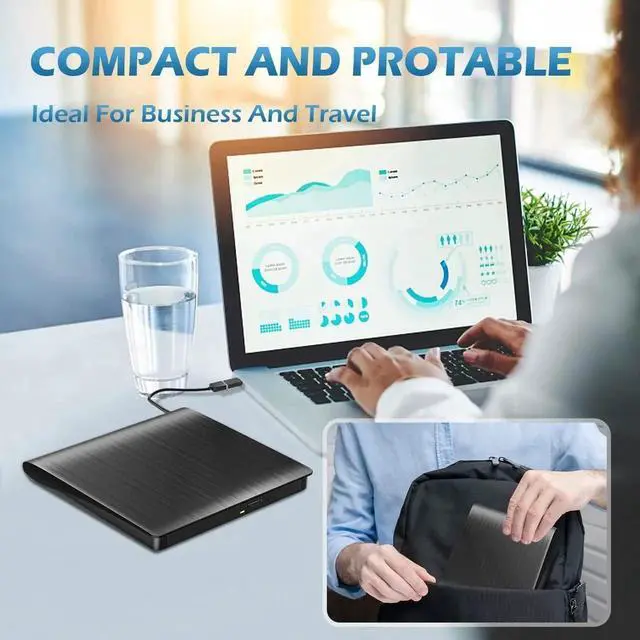 Alt view image 2 of 7 - AUTYUE External CD DVD Drive for Laptop, USB 3.0 Type-C CD Burner Portable CD +/-RW Drive DVD Player for ROM Rewriter Burner Optical CD/DVD Drive Compatible with Laptop Desktop PC Windows Linux Mac OS