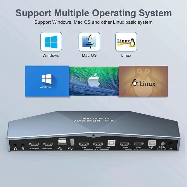 Alt view image 6 of 7 - 2 PCs Dual Monitor HDMI KVM Switch 4K @60Hz, Support HDCP 2.2, HDMI + HDMI 4x2 Dual Monitor KVM Switch for 2 PCs and 2 Monitors