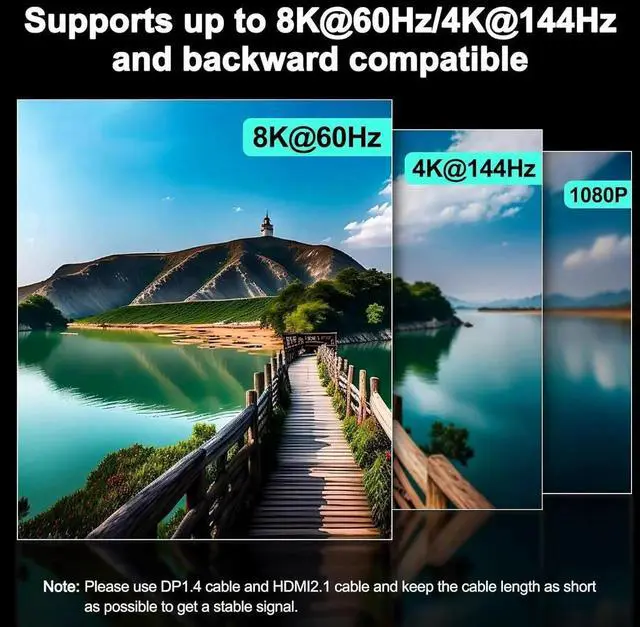 Alt view image 6 of 7 - AUTYUE Dual Monitor Displayport + HDMI KVM Switch 2 in 2 Out, 2 Port 8K@60Hz 4K@144Hz HDMI+DP USB 3.0 KVM Switch Extended Display 2 Monitors 2 Computers with USB 3.0 Cables Wired Controller