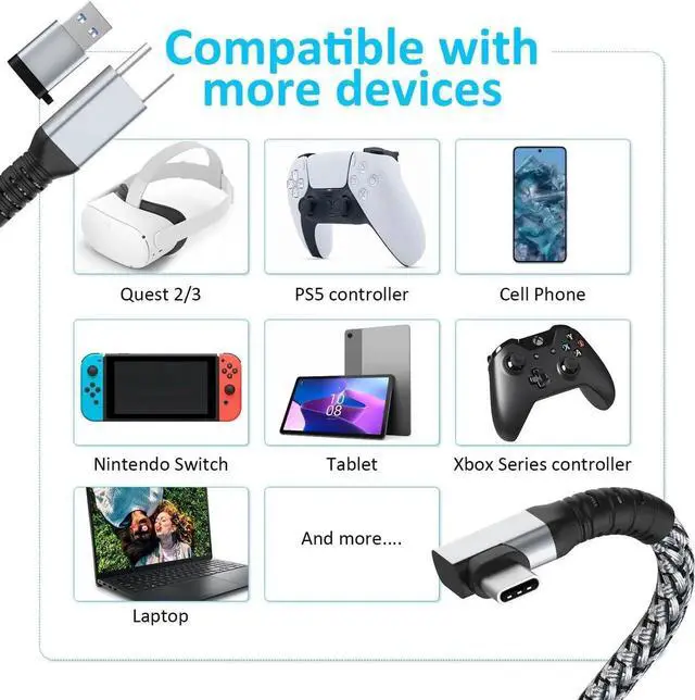 Alt view image 5 of 7 - USB C to USB C VR Link Cable, 16FT/5M VR Cable Compatible with Meta Oculus Quest 2/3/Pro Pico, Nylon Braided USB C to C Cord Cable Accessories and Gaming PC Steam VR, Type C Cable, for VR Headset