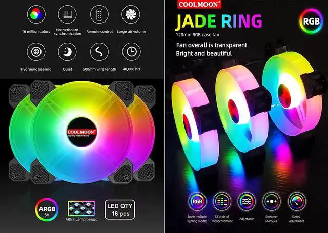 Alt view image 4 of 7 - 5V 6pin ARGB PC Case Fans,120mm RGB Case Fan with Fan Hub and Remote, Aura SYNC, Music Rhythm, Speed Control, Addressable Fan for Computer Case Chassis DIY Adjust Cooler (3 Case Fan+Music Controller)