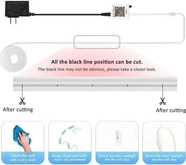 Alt view image 6 of 7 - LED Neon Rope Lights, 20FT/6M RGB Led Strip Lights, Waterproof IP67, DIY Design, Music Sync, 44 Keys Remote Control, Multiple Modes, for Living Room, Bedroom, Holiday Decoration