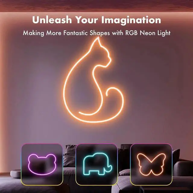 Alt view image 2 of 7 - LED Neon Rope Lights, 20FT/6M RGB Led Strip Lights, Waterproof IP67, DIY Design, Music Sync, 44 Keys Remote Control, Multiple Modes, for Living Room, Bedroom, Holiday Decoration