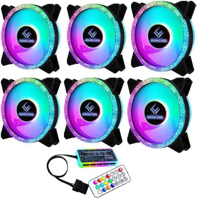 Main image of 3 Pack RGB Case Fan 12cm + Remote Controller, Computer 120mm Cooling 3pin 4pin Rainbow Color Ventilador PC Fan RGB 12V with LED Lights 6 Fan Pack 6 Pack + RGB Controller