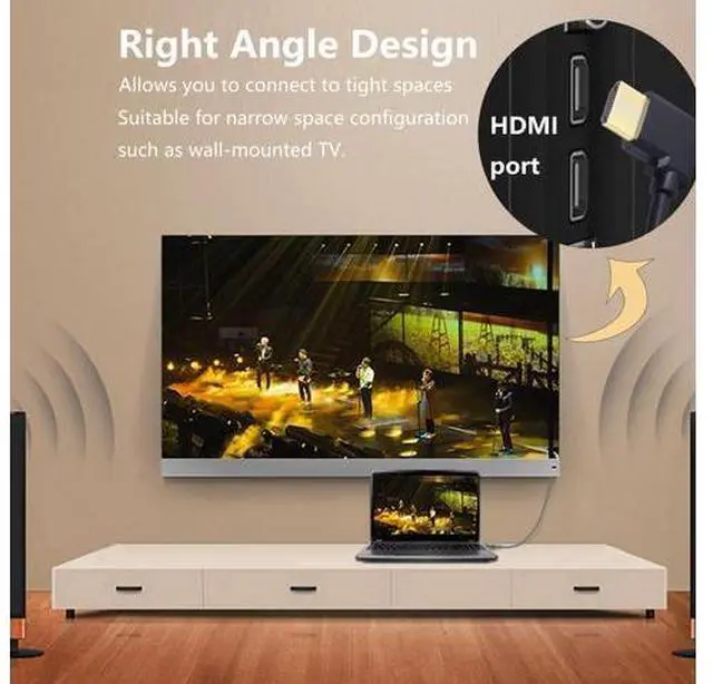 Alt view image 5 of 7 - 4K HDMI Cable 1.4,90 Degrees Angle HDMI Male to Male Cable 4k@30Hz,Gold-Plated Connector,Support ARC, 3D, Ethernet,for HD TV, Lactop, PC,Projector-Black(1m/3.2Ft) (Black - Straight to Right)