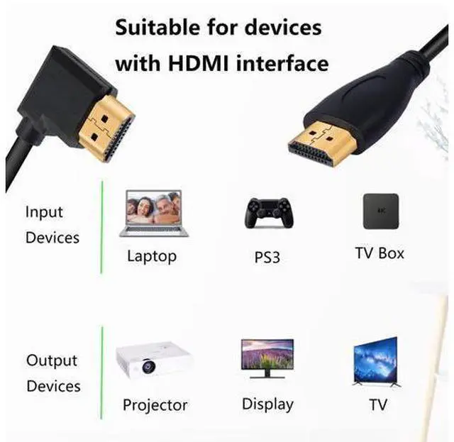 Alt view image 3 of 7 - 4K HDMI Cable 1.4,90 Degrees Angle HDMI Male to Male Cable 4k@30Hz,Gold-Plated Connector,Support ARC, 3D, Ethernet,for HD TV, Lactop, PC,Projector-Black(1m/3.2Ft) (Black - Straight to Right)