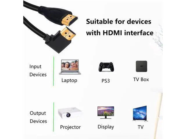 Alt view image 3 of 7 - 4K HDMI Cable 1.4,90 Degrees Angle HDMI Male to Male Cable 4k@30Hz,Gold-Plated Connector,Support ARC, 3D, Ethernet,for HD TV, Lactop, PC,Projector-Black(1m/3.2Ft) (Black - Straight to Left)